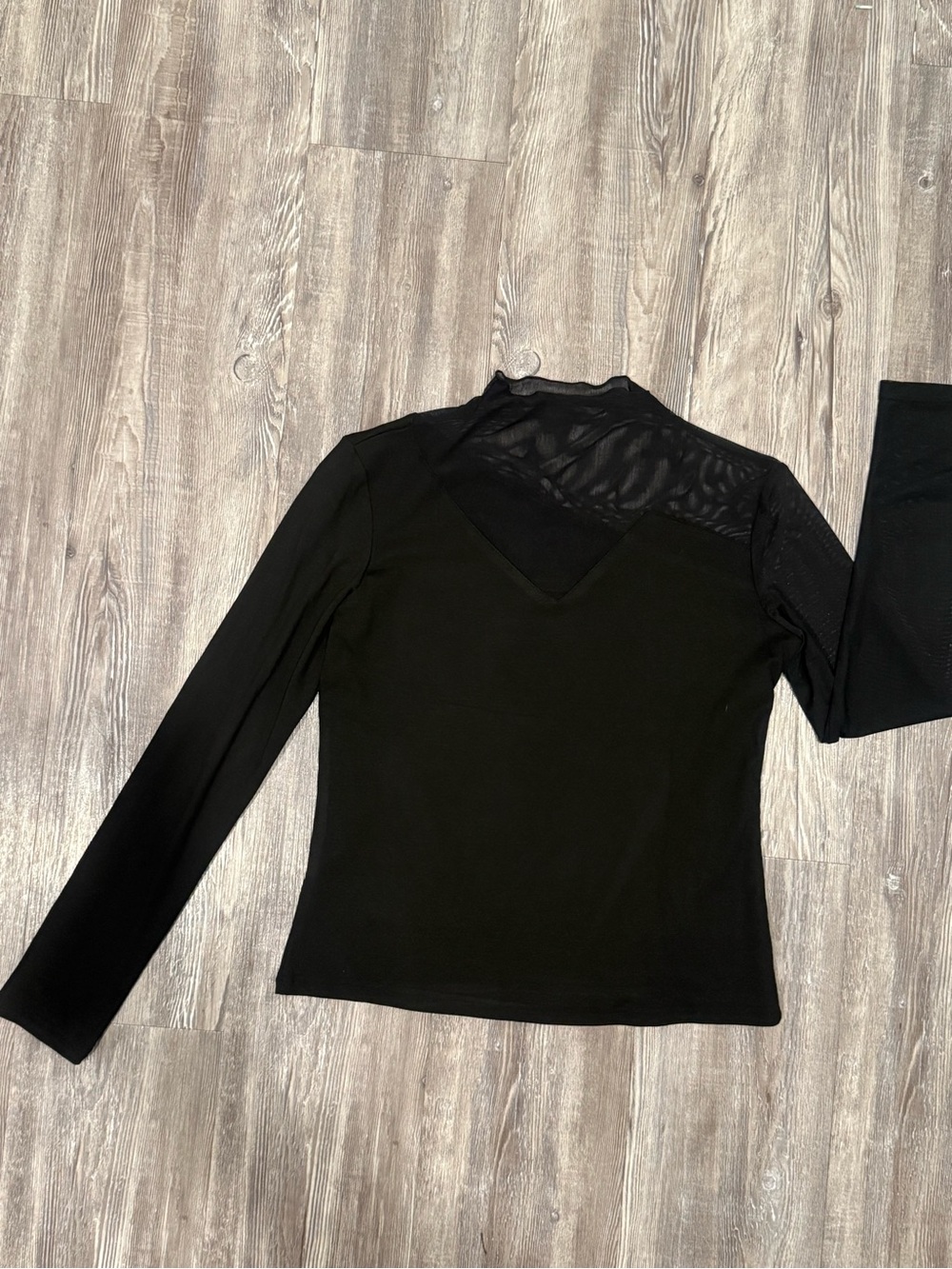 Black Sheer Mesh Long-Sleeve Top - Elegant Women's Top - Picture 5 of 5